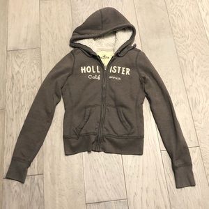 Grey Hollister faux fur lined hoodie XS